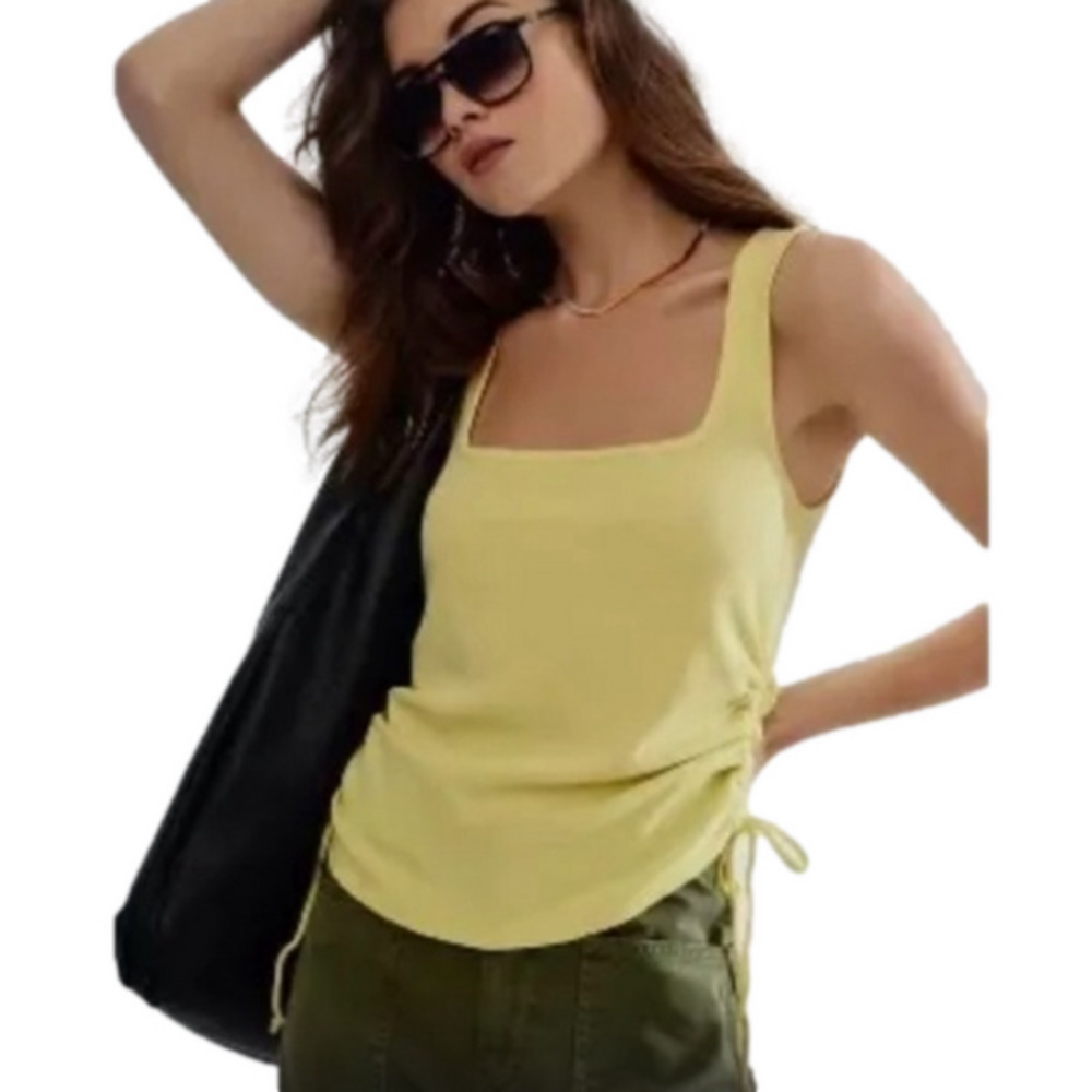 Anthropologie Pilcro Ruched Square-Neck Tank Blouse Top Women’s Sunny Lime